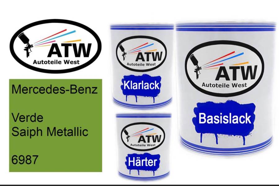 Mercedes-Benz, Verde Saiph Metallic, 6987: 1L Lackdose + 1L Klarlack + 500ml Härter - Set, von ATW Autoteile West.